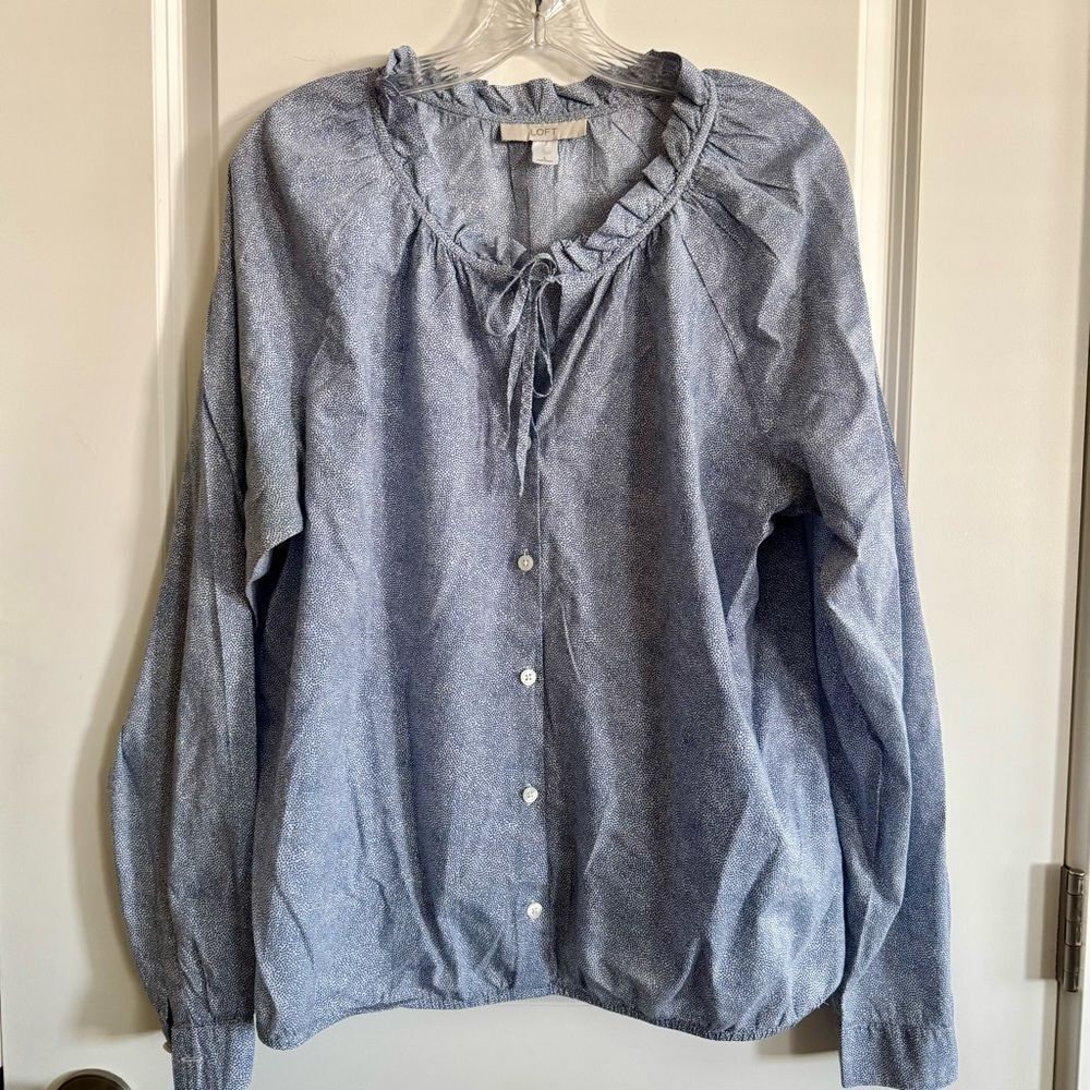 LOFT Light Blue Ruffle Collar Blouse